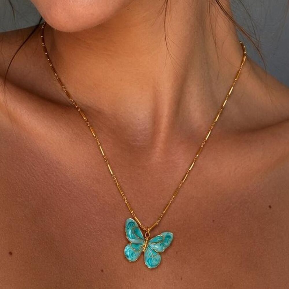 turquoise butterfly necklace D95